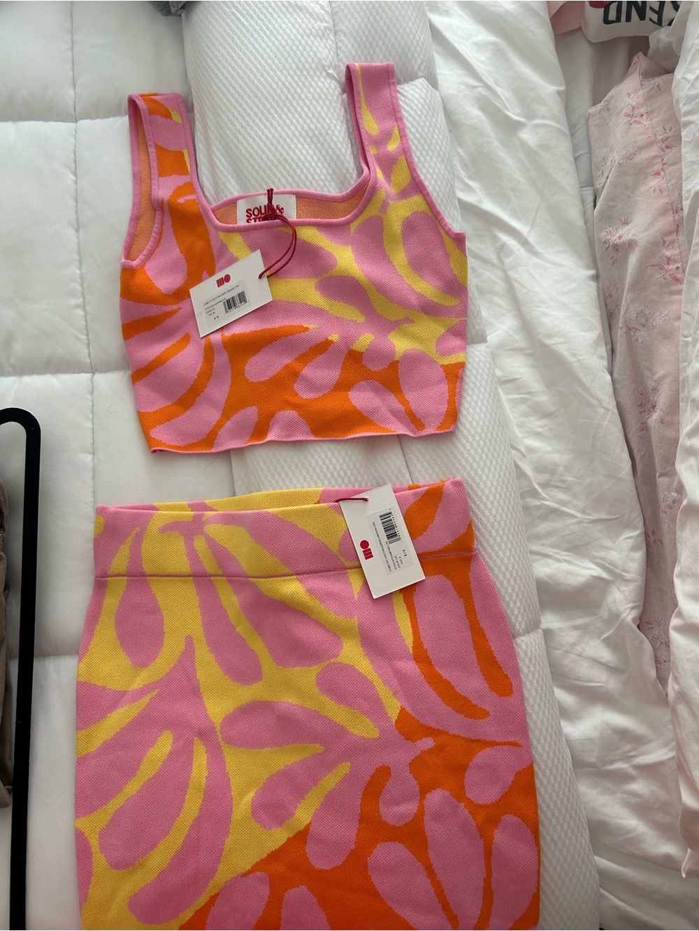 SOLID & STRIPED Pink Orange Yellow Abstract Mini Skirt